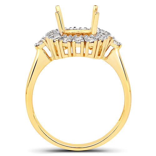 0.54 Carat Genuine White Diamond 14K Yellow Gold Semi Mount Ring - holds 9x7mm Cushion Gemstone Bids.com