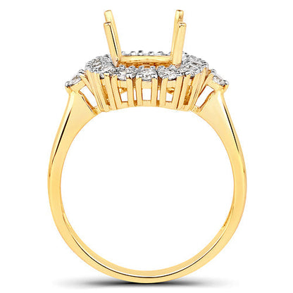 0.54 Carat Genuine White Diamond 14K Yellow Gold Semi Mount Ring - holds 9x7mm Cushion Gemstone Bids.com