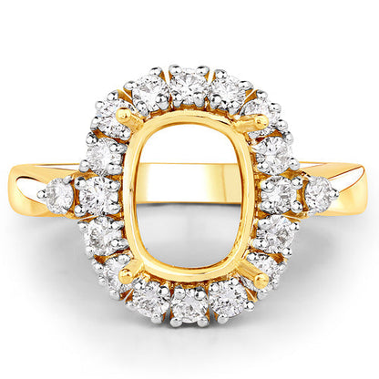 0.54 Carat Genuine White Diamond 14K Yellow Gold Semi Mount Ring - holds 9x7mm Cushion Gemstone Bids.com