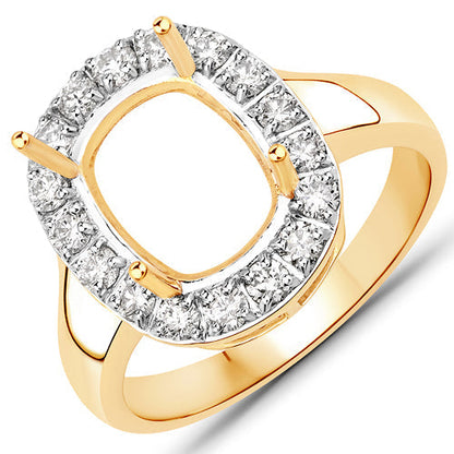 0.51 Carat Genuine White Diamond 14K Yellow Gold Semi Mount Ring - holds 10x8mm Cushion Gemstone Bids.com