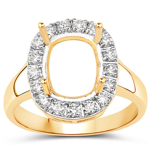 0.51 Carat Genuine White Diamond 14K Yellow Gold Semi Mount Ring - holds 10x8mm Cushion Gemstone Bids.com
