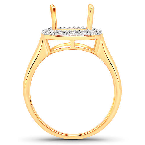 0.51 Carat Genuine White Diamond 14K Yellow Gold Semi Mount Ring - holds 10x8mm Cushion Gemstone Bids.com