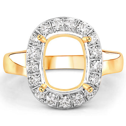 0.51 Carat Genuine White Diamond 14K Yellow Gold Semi Mount Ring - holds 10x8mm Cushion Gemstone Bids.com