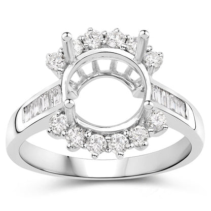 0.58 Carat Genuine White Diamond 14K White Gold Semi Mount Ring - holds 9.00mm Round Gemstone Bids.com