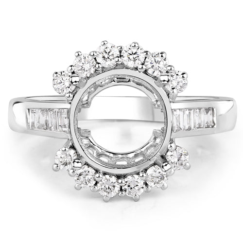 0.58 Carat Genuine White Diamond 14K White Gold Semi Mount Ring - holds 9.00mm Round Gemstone Bids.com
