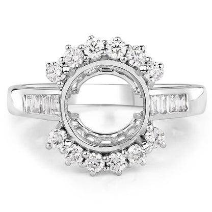 0.58 Carat Genuine White Diamond 14K White Gold Semi Mount Ring - holds 9.00mm Round Gemstone Bids.com