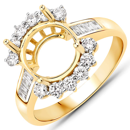 0.58 Carat Genuine White Diamond 14K Yellow Gold Semi Mount Ring - holds 9.00mm Round Gemstone Bids.com