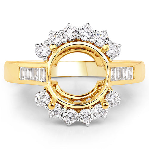 0.58 Carat Genuine White Diamond 14K Yellow Gold Semi Mount Ring - holds 9.00mm Round Gemstone Bids.com
