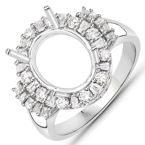 0.83 Carat Genuine White Diamond 14K White Gold Semi Mount Ring - holds 11x9mm Oval Gemstone Bids.com