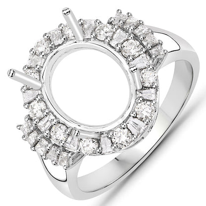 0.83 Carat Genuine White Diamond 14K White Gold Semi Mount Ring - holds 11x9mm Oval Gemstone Bids.com