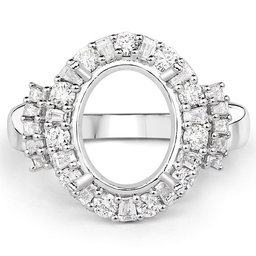 0.83 Carat Genuine White Diamond 14K White Gold Semi Mount Ring - holds 11x9mm Oval Gemstone Bids.com