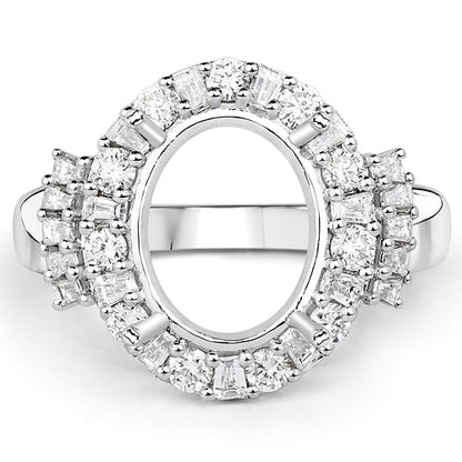 0.83 Carat Genuine White Diamond 14K White Gold Semi Mount Ring - holds 11x9mm Oval Gemstone Bids.com