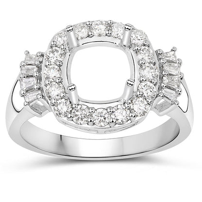 0.73 Carat Genuine White Diamond 14K White Gold Semi Mount Ring - holds 8x8mm Cushion Gemstone Bids.com
