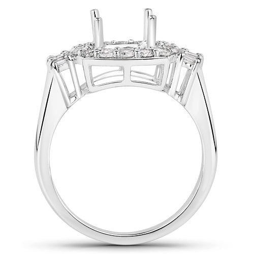 0.73 Carat Genuine White Diamond 14K White Gold Semi Mount Ring - holds 8x8mm Cushion Gemstone Bids.com