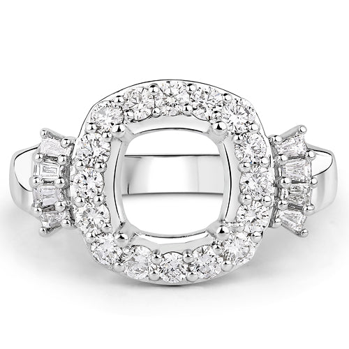 0.73 Carat Genuine White Diamond 14K White Gold Semi Mount Ring - holds 8x8mm Cushion Gemstone Bids.com