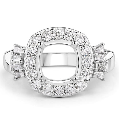 0.73 Carat Genuine White Diamond 14K White Gold Semi Mount Ring - holds 8x8mm Cushion Gemstone Bids.com