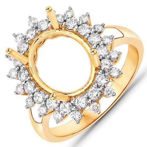 0.79 Carat Genuine White Diamond 14K Yellow Gold Semi Mount Ring - holds 11x9mm Oval Gemstone Bids.com
