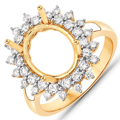 0.79 Carat Genuine White Diamond 14K Yellow Gold Semi Mount Ring - holds 11x9mm Oval Gemstone Bids.com