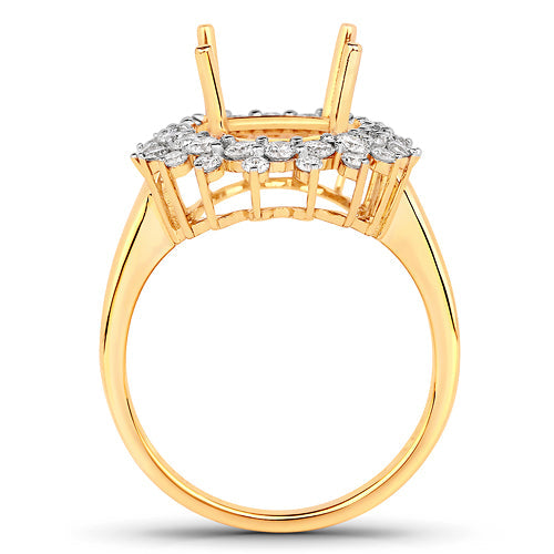 0.79 Carat Genuine White Diamond 14K Yellow Gold Semi Mount Ring - holds 11x9mm Oval Gemstone Bids.com