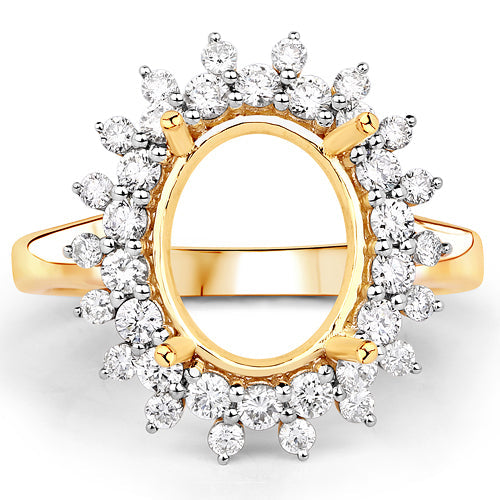0.79 Carat Genuine White Diamond 14K Yellow Gold Semi Mount Ring - holds 11x9mm Oval Gemstone Bids.com