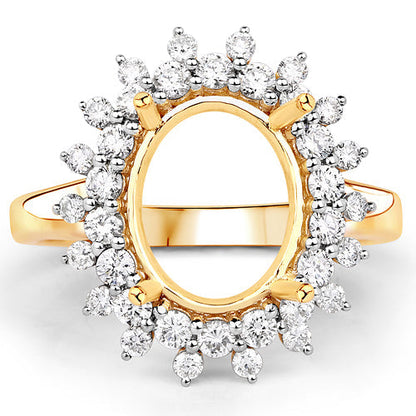0.79 Carat Genuine White Diamond 14K Yellow Gold Semi Mount Ring - holds 11x9mm Oval Gemstone Bids.com