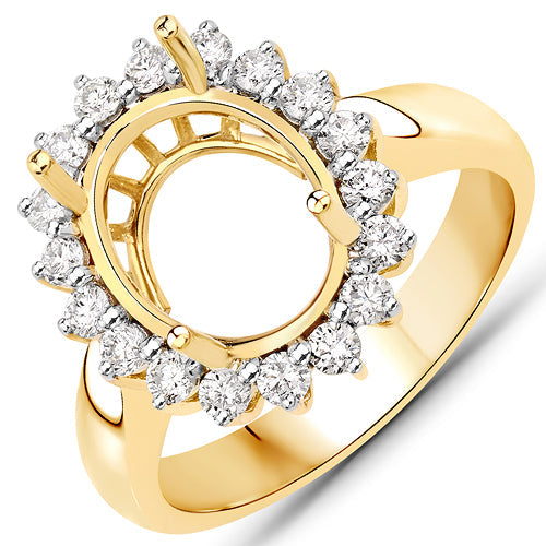 0.54 Carat Genuine White Diamond 14K Yellow Gold Semi Mount Ring - holds 11x9mm Oval Gemstone Bids.com