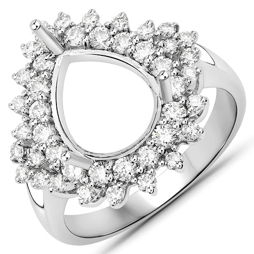 0.89 Carat Genuine White Diamond 14K White Gold Semi Mount Ring - holds 11x9mm Pear Gemstone Bids.com