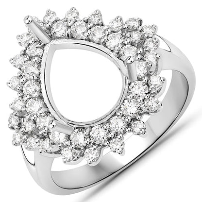 0.89 Carat Genuine White Diamond 14K White Gold Semi Mount Ring - holds 11x9mm Pear Gemstone Bids.com