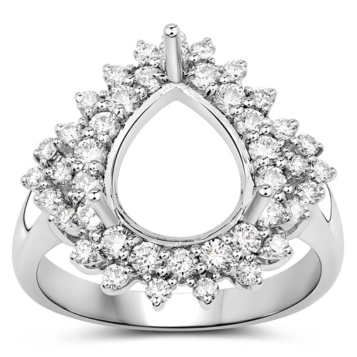 0.89 Carat Genuine White Diamond 14K White Gold Semi Mount Ring - holds 11x9mm Pear Gemstone Bids.com