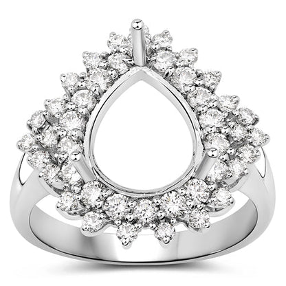0.89 Carat Genuine White Diamond 14K White Gold Semi Mount Ring - holds 11x9mm Pear Gemstone Bids.com