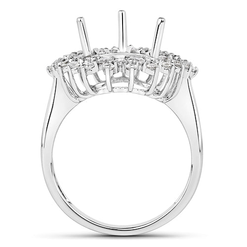 0.89 Carat Genuine White Diamond 14K White Gold Semi Mount Ring - holds 11x9mm Pear Gemstone Bids.com