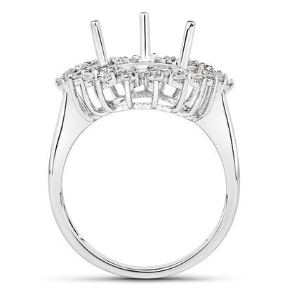 0.89 Carat Genuine White Diamond 14K White Gold Semi Mount Ring - holds 11x9mm Pear Gemstone Bids.com