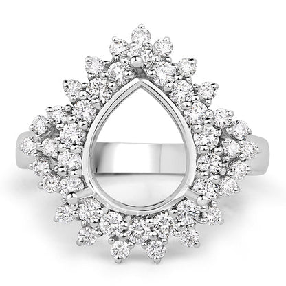 0.89 Carat Genuine White Diamond 14K White Gold Semi Mount Ring - holds 11x9mm Pear Gemstone Bids.com