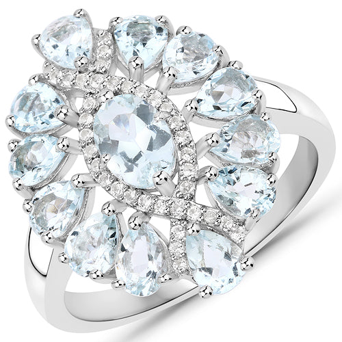 1.89 Carat Genuine Aquamarine and White Topaz .925 Sterling Silver Ring Bids.com