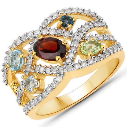 1.76 Carat Genuine Multi Stones .925 Sterling Silver Ring Bids.com