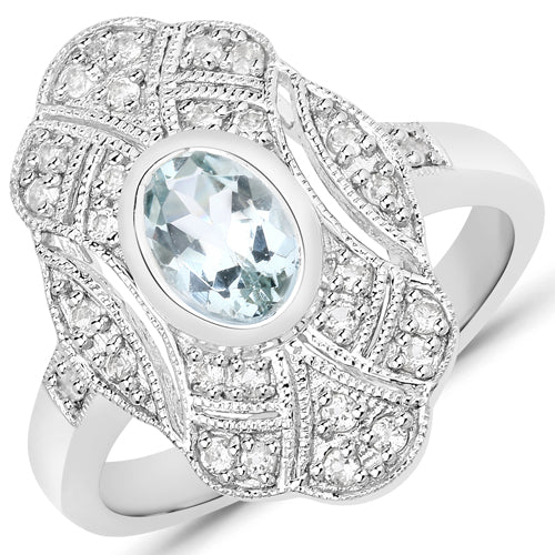 1.02 Carat Genuine Aquamarine and White Topaz .925 Sterling Silver Ring Bids.com