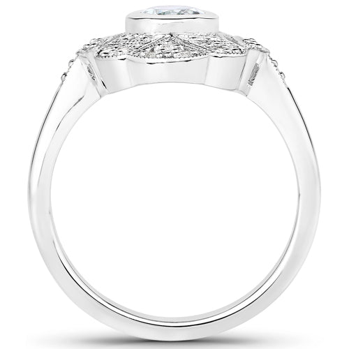 1.02 Carat Genuine Aquamarine and White Topaz .925 Sterling Silver Ring Bids.com