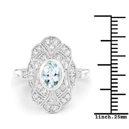 1.02 Carat Genuine Aquamarine and White Topaz .925 Sterling Silver Ring Bids.com