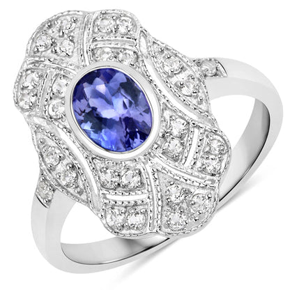 1.17 Carat Genuine Tanzanite and White Topaz .925 Sterling Silver Ring Bids.com