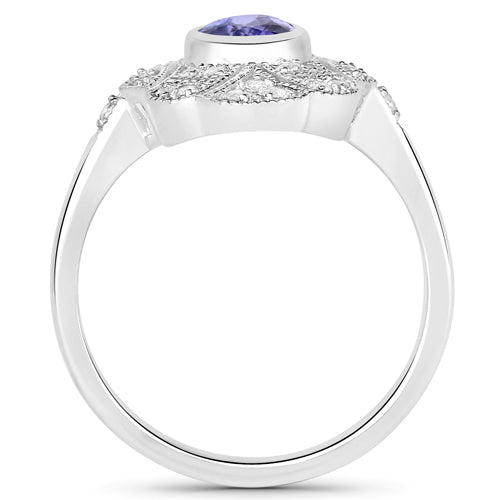 1.17 Carat Genuine Tanzanite and White Topaz .925 Sterling Silver Ring Bids.com