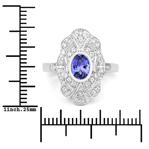 1.17 Carat Genuine Tanzanite and White Topaz .925 Sterling Silver Ring Bids.com