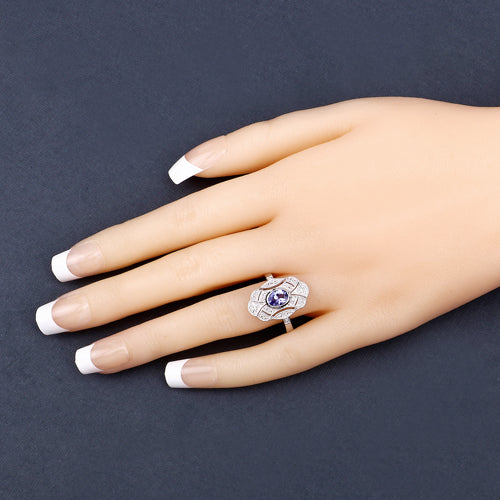 1.17 Carat Genuine Tanzanite and White Topaz .925 Sterling Silver Ring Bids.com