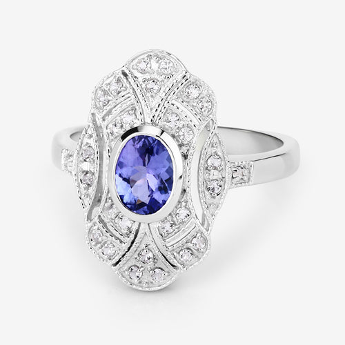 1.17 Carat Genuine Tanzanite and White Topaz .925 Sterling Silver Ring Bids.com