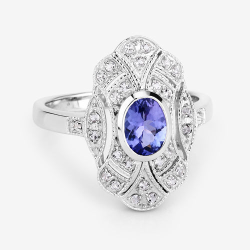 1.17 Carat Genuine Tanzanite and White Topaz .925 Sterling Silver Ring Bids.com