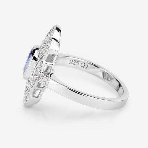 1.17 Carat Genuine Tanzanite and White Topaz .925 Sterling Silver Ring Bids.com