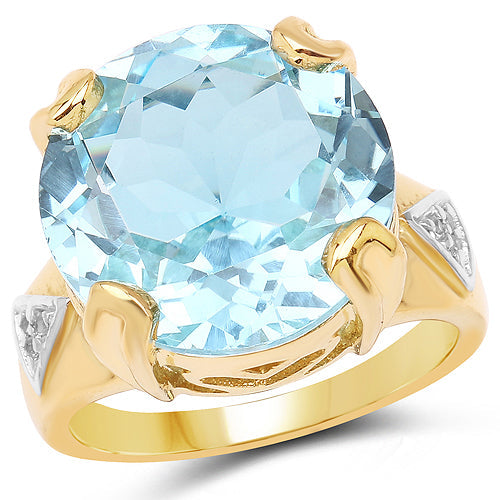 14K Yellow Gold Plated 12.98 Carat Genuine Blue Topaz and White Topaz .925 Sterling Silver Ring Bids.com