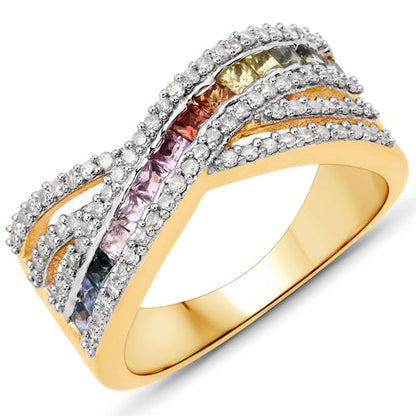 1.19 Carat Genuine Multi Sapphire .925 Sterling Silver Ring Bids.com