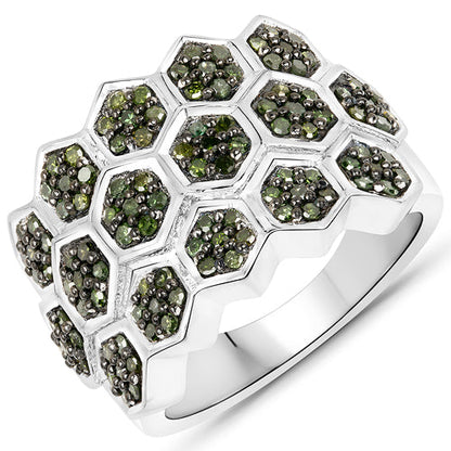 0.75 Carat Genuine Green Diamond .925 Sterling Silver Ring Bids.com