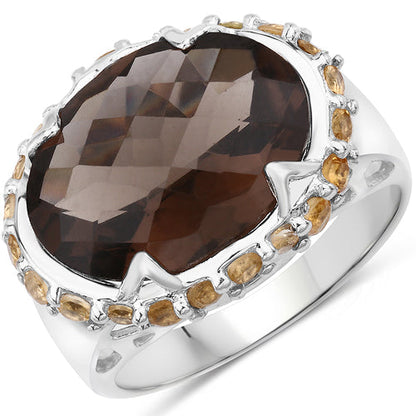 9.58 Carat Genuine Smoky Quartz and Citrine .925 Sterling Silver Ring Bids.com