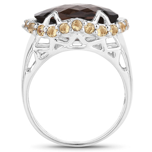 9.58 Carat Genuine Smoky Quartz and Citrine .925 Sterling Silver Ring Bids.com